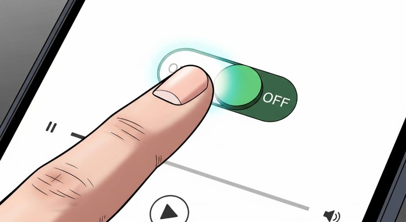 유튜브 모바일 앱 재생 화면 상단에 있는 자동재생 스위치 버튼을 손가락으로 끄는 모습