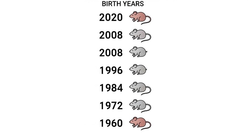 1936년생부터 2020년생까지 쥐띠의 출생년도와 나이가 정리된 인포그래픽 차트
