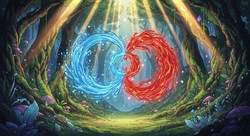 사주 명리학의 오행(수, 화, 목, 금, 토) 그래프와 2026년 운의 흐름을 나타내는 상승 곡선