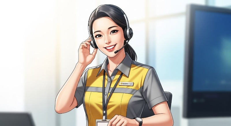 빨간색 비상벨 아이콘과 분실된 신용카드, 긴급 전화 연결을 암시하는 이미지