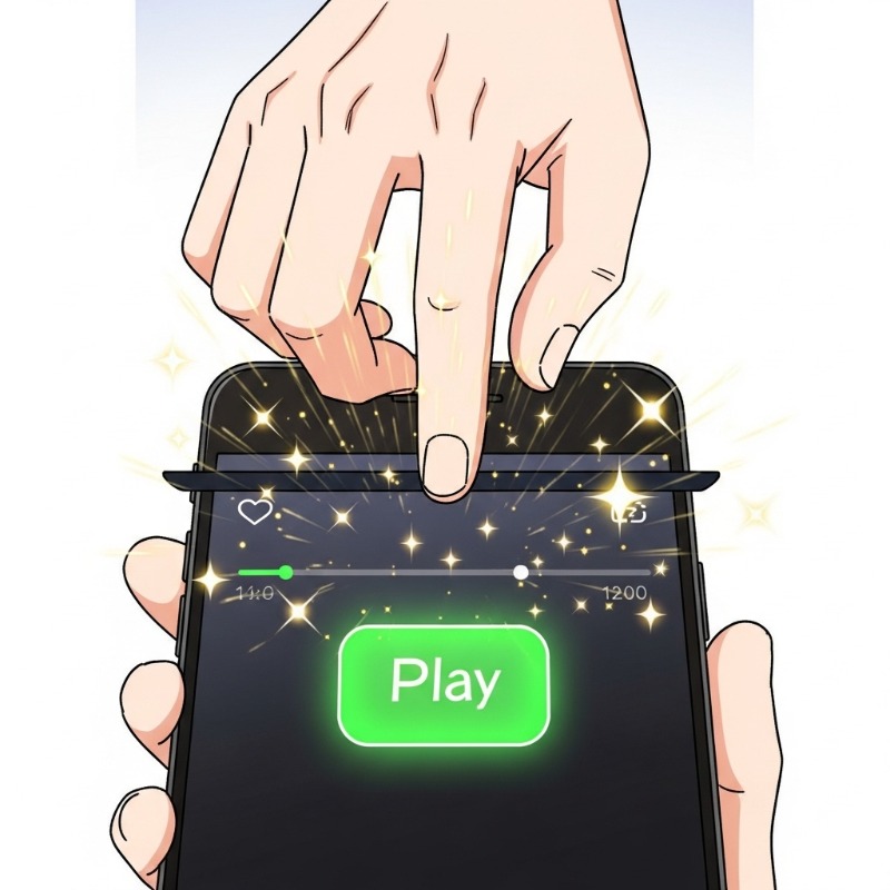 스마트폰 상단 알림 바를 내려 유튜브 재생 컨트롤러의 재생 버튼을 누르는 손가락 터치 모습