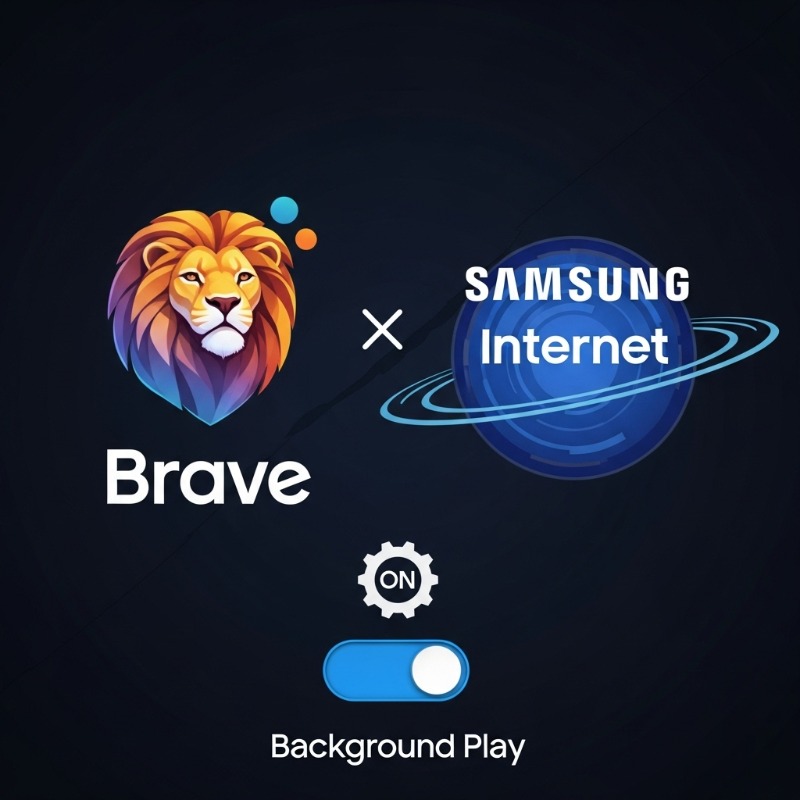 브레이브 브라우저와 삼성 인터넷 앱 아이콘, 그리고 설정 메뉴의 