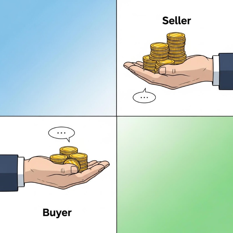 주식 호가창 화면에서 Bid(매수)와 Ask(매도) 영역을 구분하고, 투자자가 어느 가격에 주문해야 하는지 가리키는 손가락