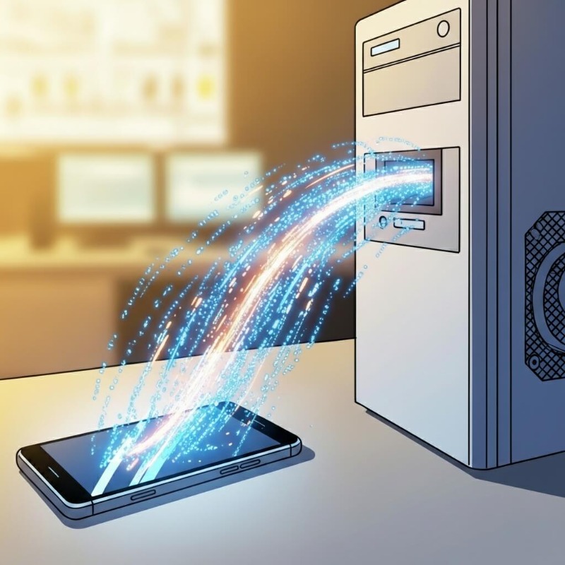 스마트폰과 PC를 USB 케이블로 연결하고 USB 테더링 설정을 활성화하는 스마트폰 화면