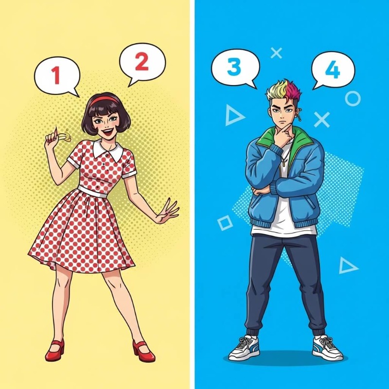 1900년대생(1, 2)과 2000년대생(3, 4)을 시각적으로 구분한 인포그래픽 차트