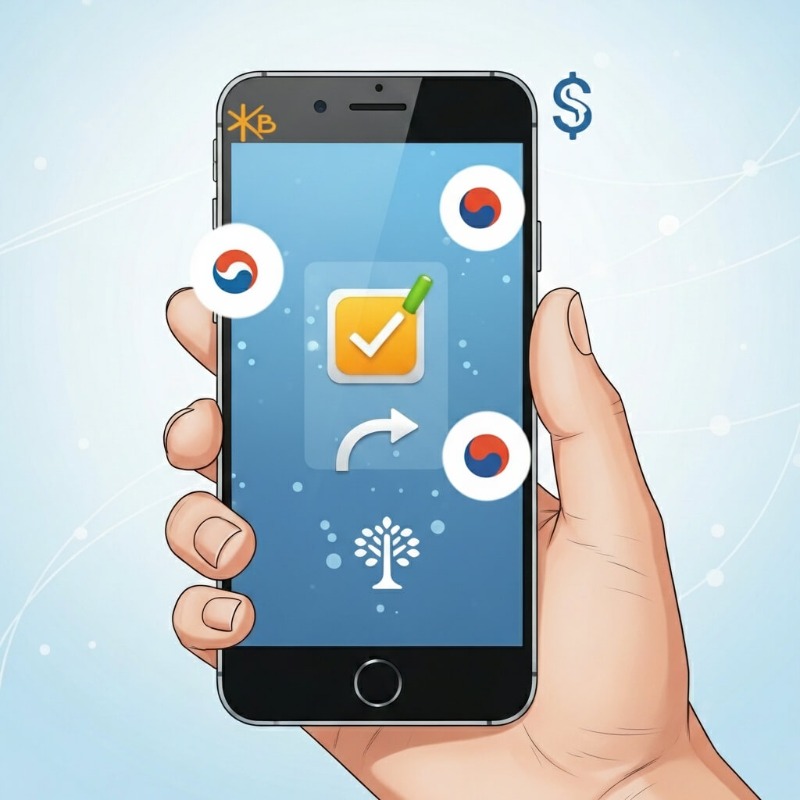 스마트폰 화면에 서민금융진흥원 앱 실행 화면과 주요 시중 은행 앱 아이콘들이 나열된 모습