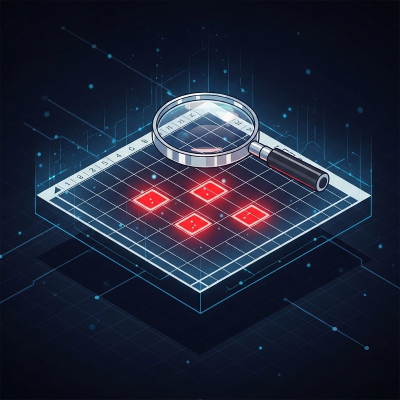 엑셀 시트에서 중복된 값들이 빨간색 배경으로 하이라이트 되어 있는 조건부 서식 적용 화면