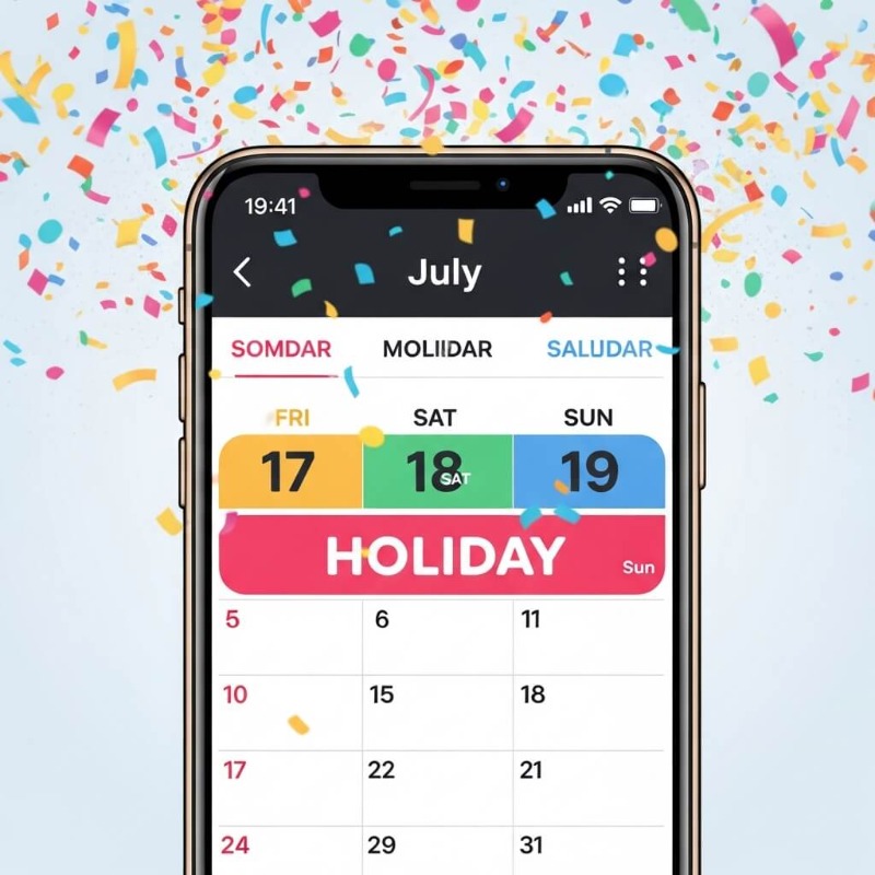 2026년 7월 17일 금요일부터 19일 일요일까지 이어지는 3일 연휴를 강조한 스케줄러 그래픽