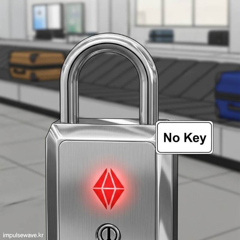 빨간색 다이아몬드 로고가 있는 TSA 락 잠금장치와 열쇠 구멍 클로즈업