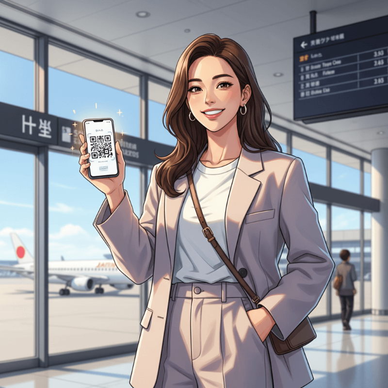 일본_공항에서_스마트폰으로_비짓재팬웹_QR코드를_보여주며_입국_심사를_준비하는_여성_여행객.png
