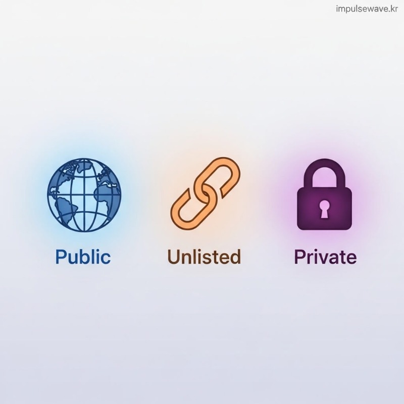 자물쇠 아이콘(비공개), 링크 아이콘(일부 공개), 지구본 아이콘(공개)이 나란히 있는 비교 인포그래픽