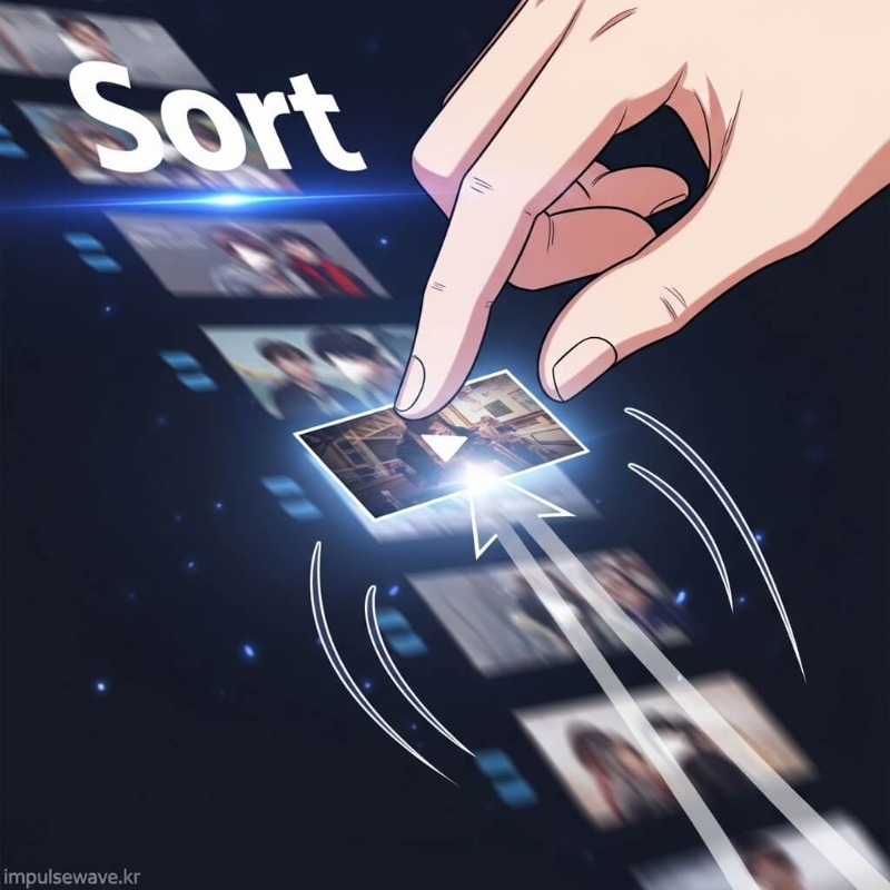 재생목록 내 영상 리스트 옆의 두 줄(=) 아이콘을 손가락으로 잡고 순서를 바꾸는 드래그 앤 드롭 장면