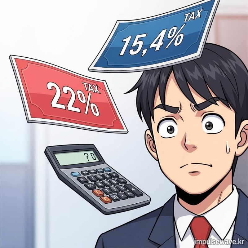 세금 계산기를 두드리는 손과 