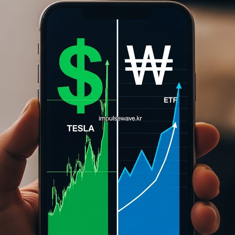 스마트폰 화면에 미국 주식 앱(달러 표시)과 한국 주식 앱(원화 표시)이 동시에 띄워져 있는 모습