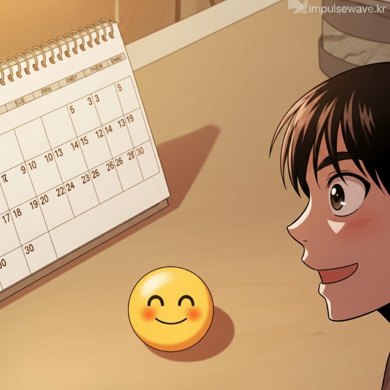 달력에 검사 만료일이 표시되어 있고, 날짜가 지날수록 쌓이는 과태료 동전 탑 이미지