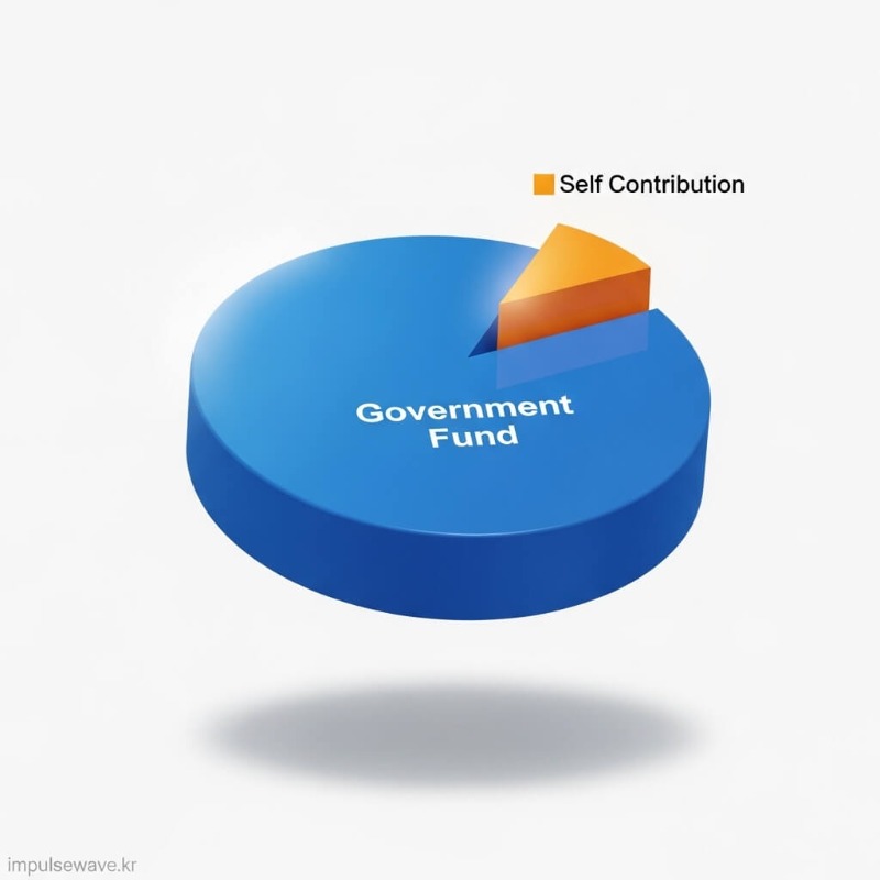 전체 사업비 중 정부 지원금과 자부담금(현금/현물)의 비율을 보여주는 원형 그래프