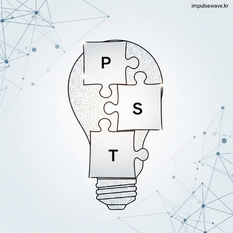 P(Problem), S(Solution), S(Scale-up), T(Team) 각 항목이 연결된 퍼즐 조각 모양의 사업계획서 구조도