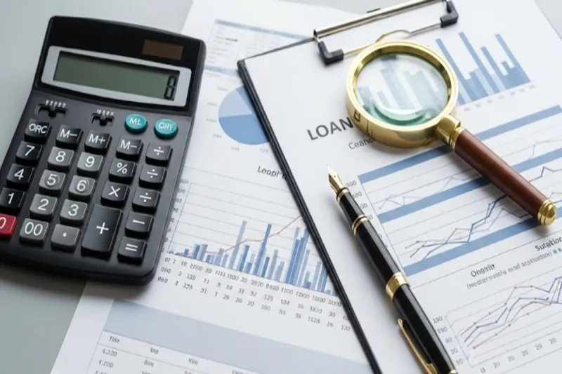 돋보기로 대출 서류의 DSR 항목을 자세히 살펴보는 이미지