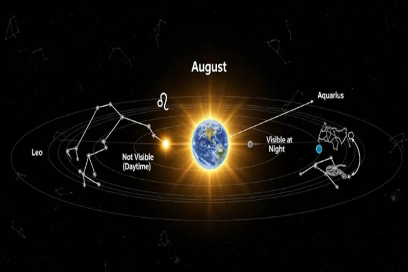지구의 공전에 따라 특정 월에 자신의 탄생 별자리가 보이지 않는 이유를 설명하는 과학 인포그래픽