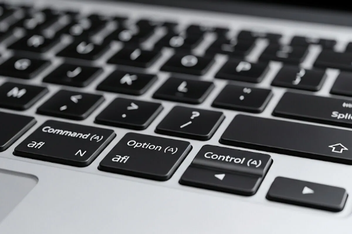 맥북 키보드의 커맨드, 옵션, 컨트롤 키 클로즈업