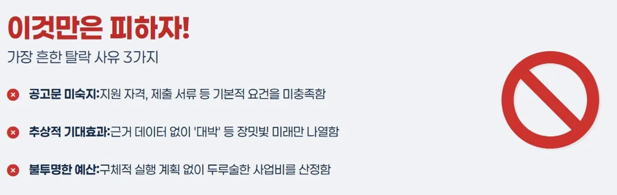 정부지원사업 흔한 탈락 사유: 공고문 미숙지, 추상적 기대효과, 근거 부족