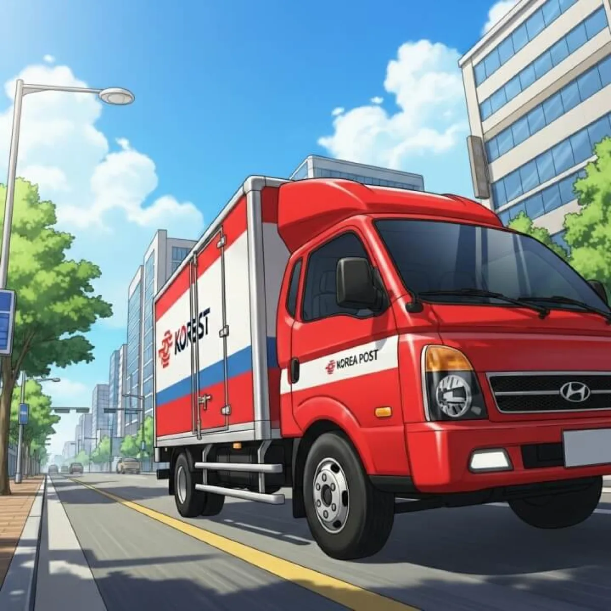 우체국 택배 차량이 도로를 달리는 모습
