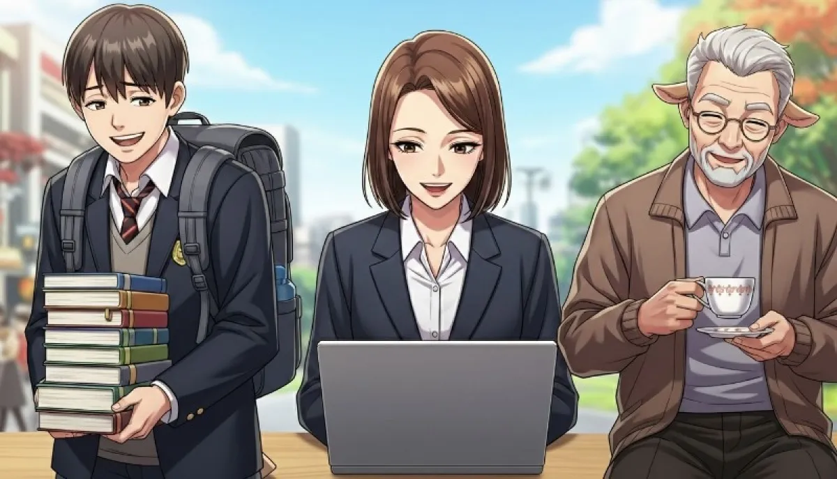 공부하는 10대, 일하는 30대, 노후를 즐기는 60대 등 소띠의 다양한 연령대별 모습을 담은 일러스트