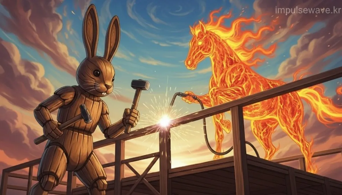 나무(토끼)와 불(말)이 만나 새로운 건물을 짓거나 수리하는 형상, 파괴 후의 재건