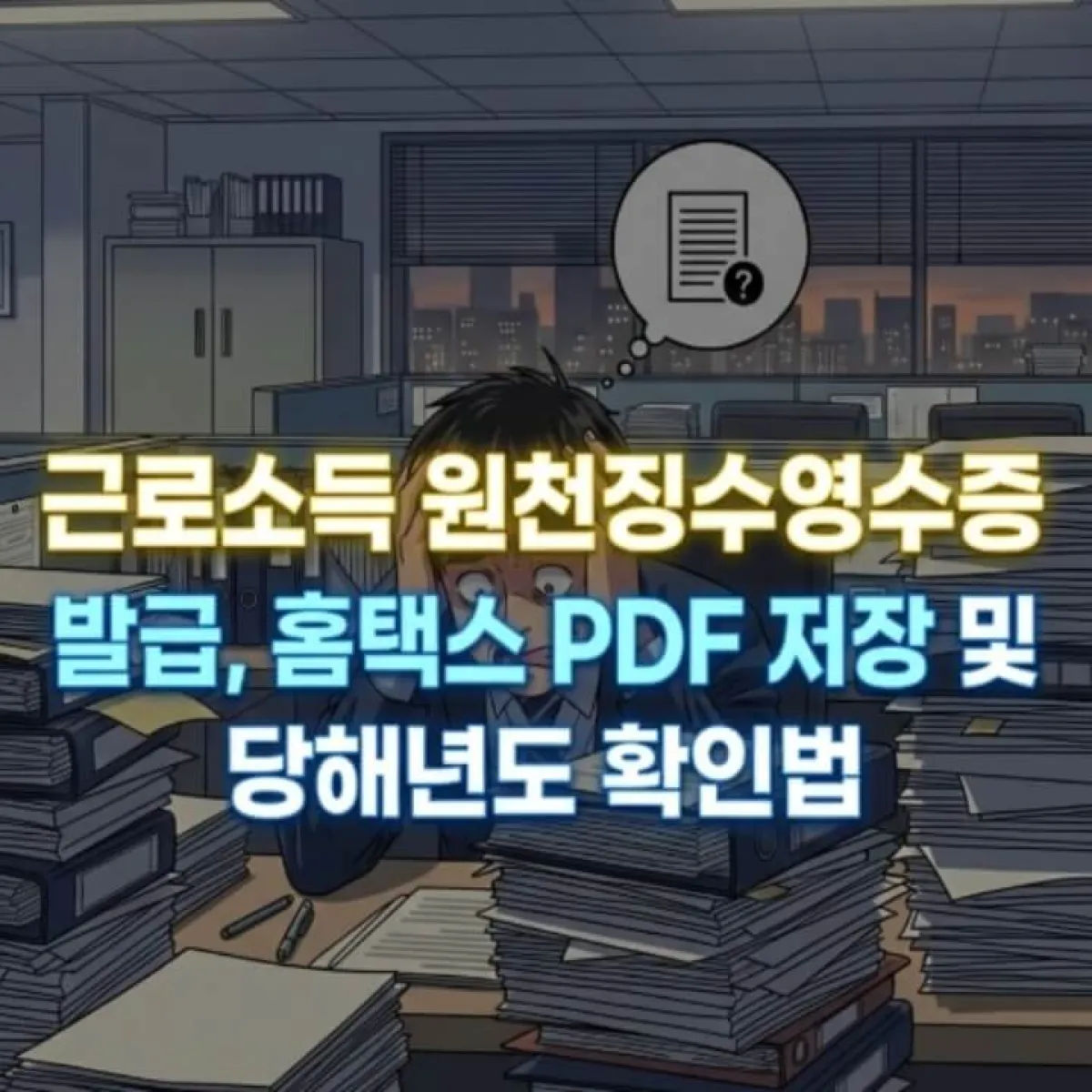 은행 창구에서 대출 상담을 받으며 서류 준비 때문에 머리를 싸매고 고민하는 직장인의 모습