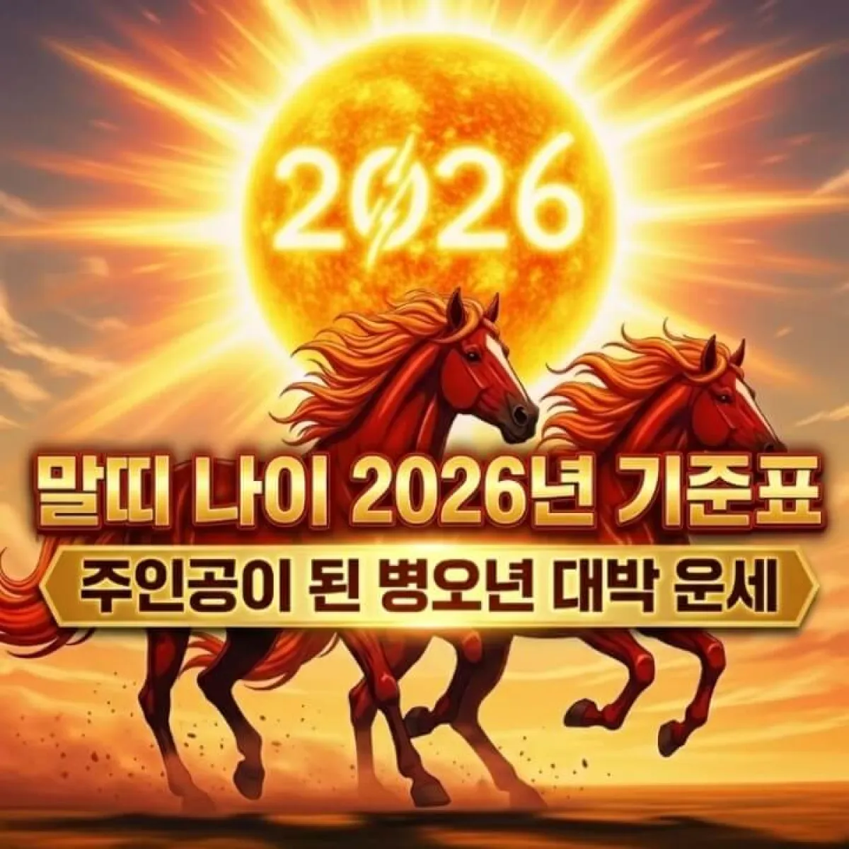 2026년 달력 앞을 듬직하게 걸어가는 소 캐릭터와 붉은 태양, 희망찬 미래를 상징