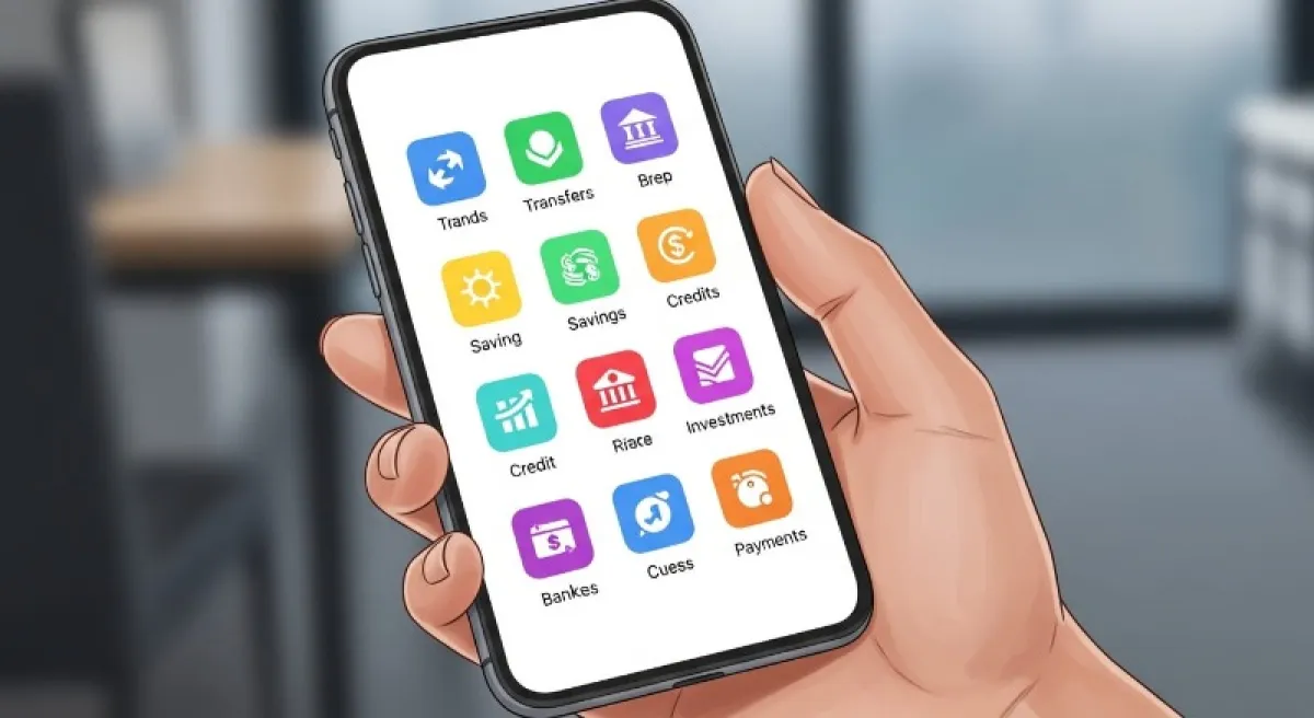 스마트폰 화면에 국민카드 보이는 ARS 메뉴들이 아이콘 형태로 떠 있는 모습