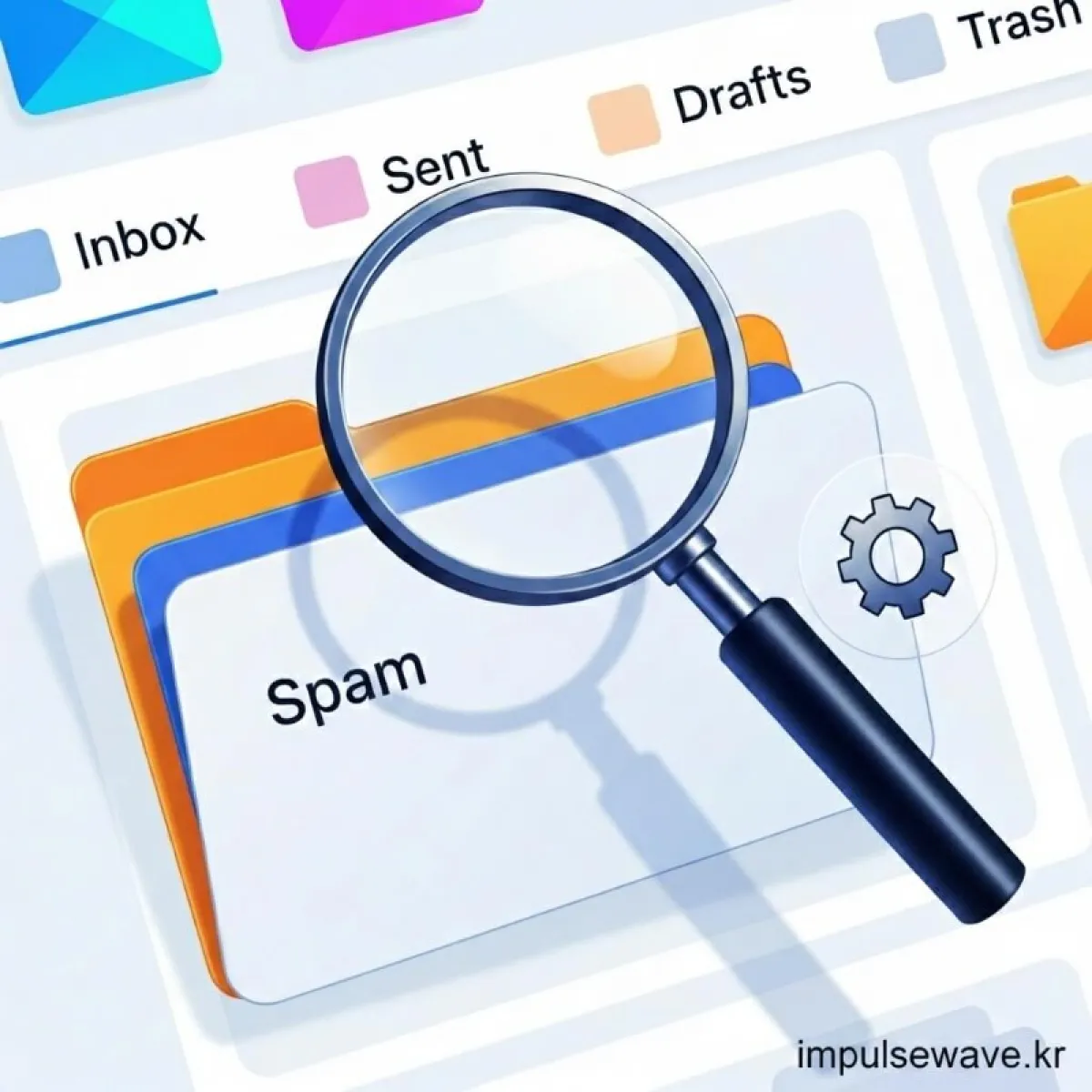 이메일함의 스팸 폴더를 확인하는 아이콘과 알림 설정이 켜져 있는 스마트폰 화면