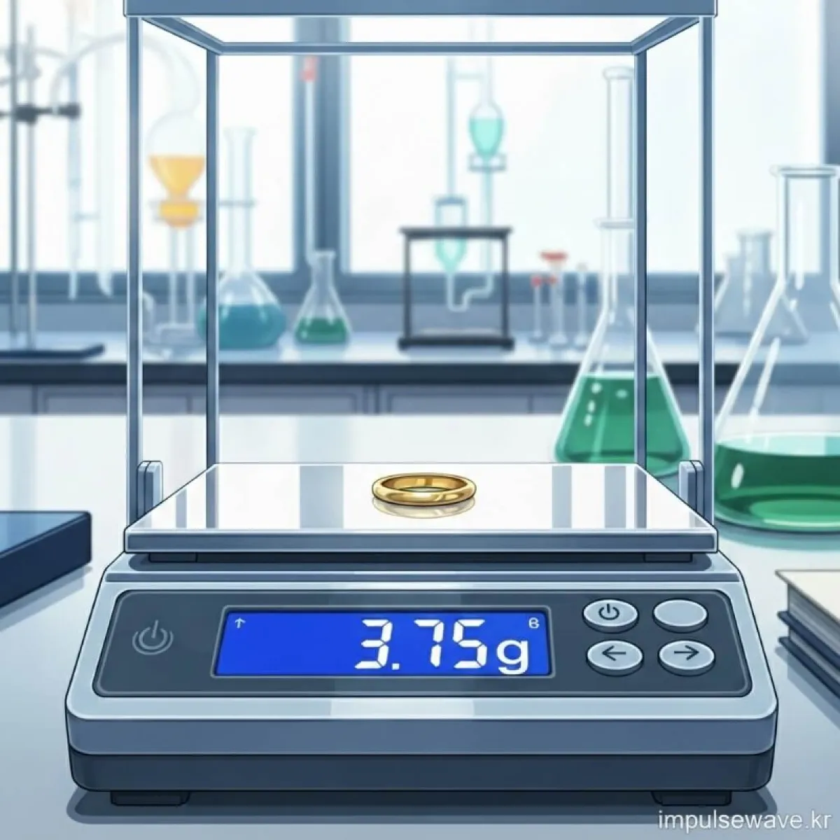 정밀 전자저울 위에 순금 반지를 올려놓았는데 정확히 3.75g이라는 숫자가 표시된 모습