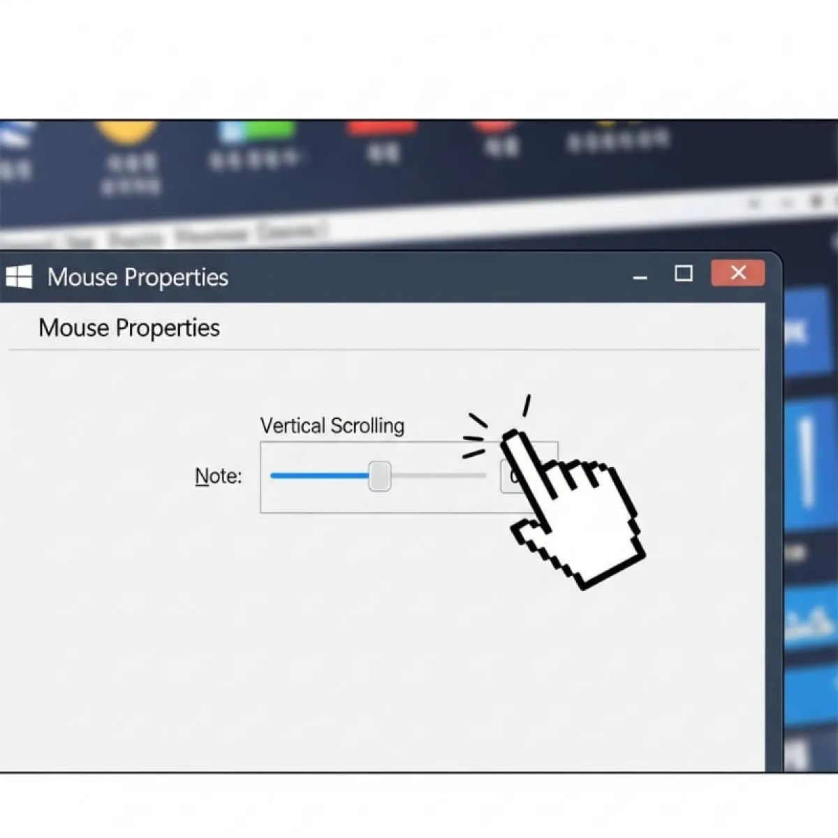 윈도우 제어판 마우스 설정 창에서 휠 스크롤 줄 수를 조정하는 화면 캡처