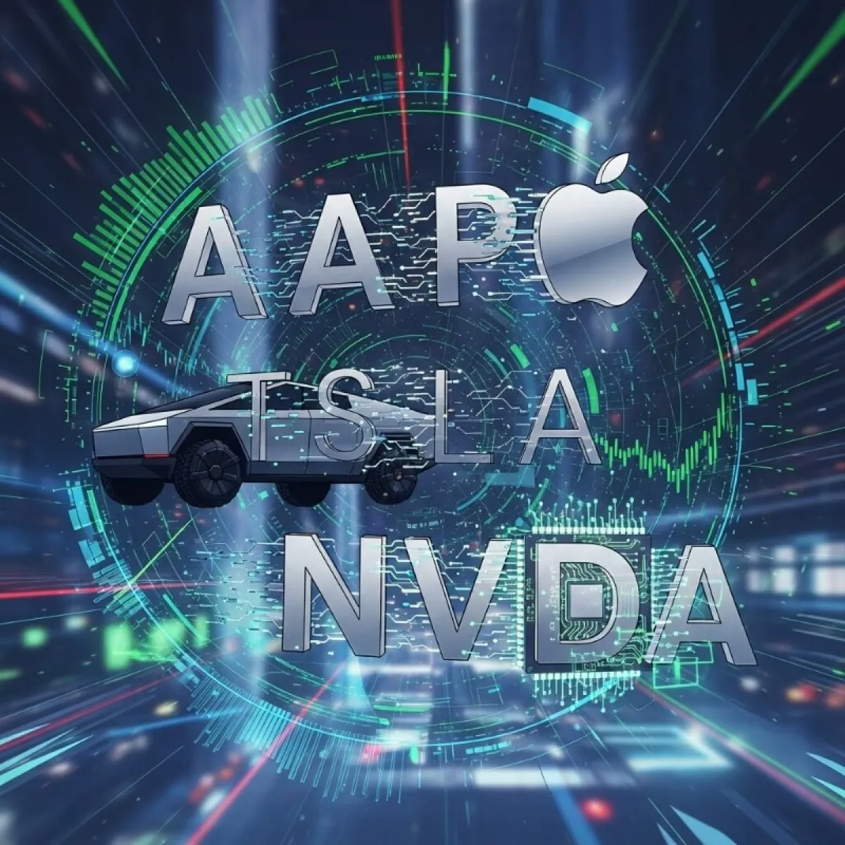 애플(AAPL), 테슬라(TSLA), 구글(GOOGL) 로고와 해당 티커가 카드 형태로 나열된 모습