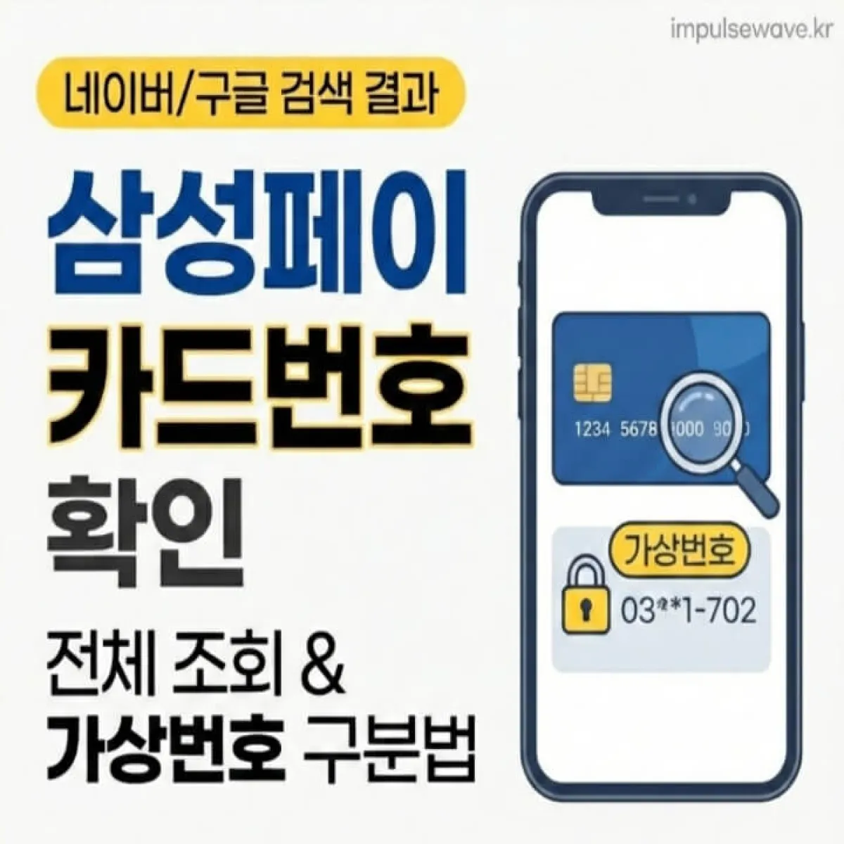 삼성페이 실행 화면과 실물 카드가 나란히 놓여 있고, 서로 다른 번호를 가리키는 화살표가 있는 일러스트