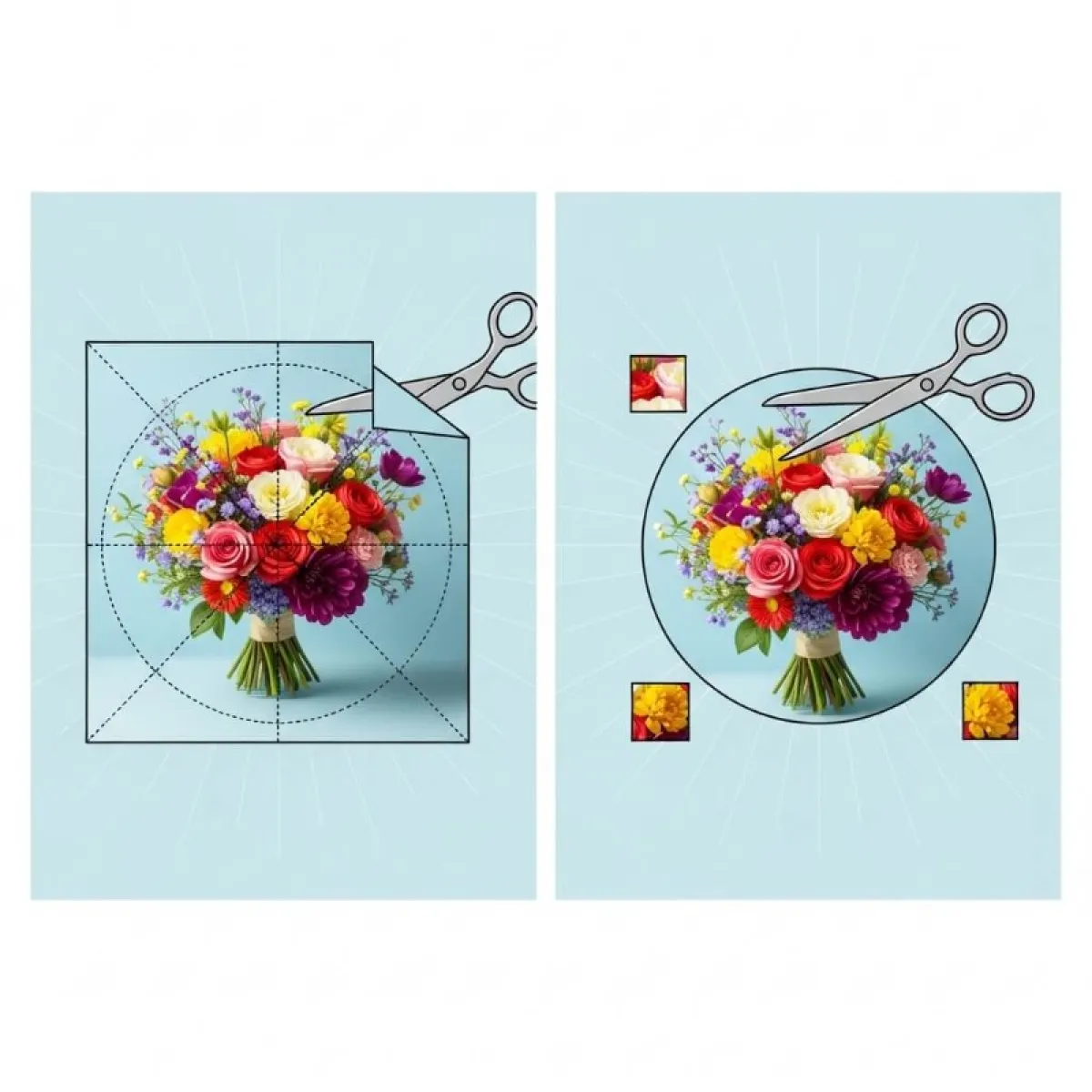 사각형 원본 이미지와 X 프로필에 적용되었을 때 원형으로 잘린 모습을 비교한 인포그래픽