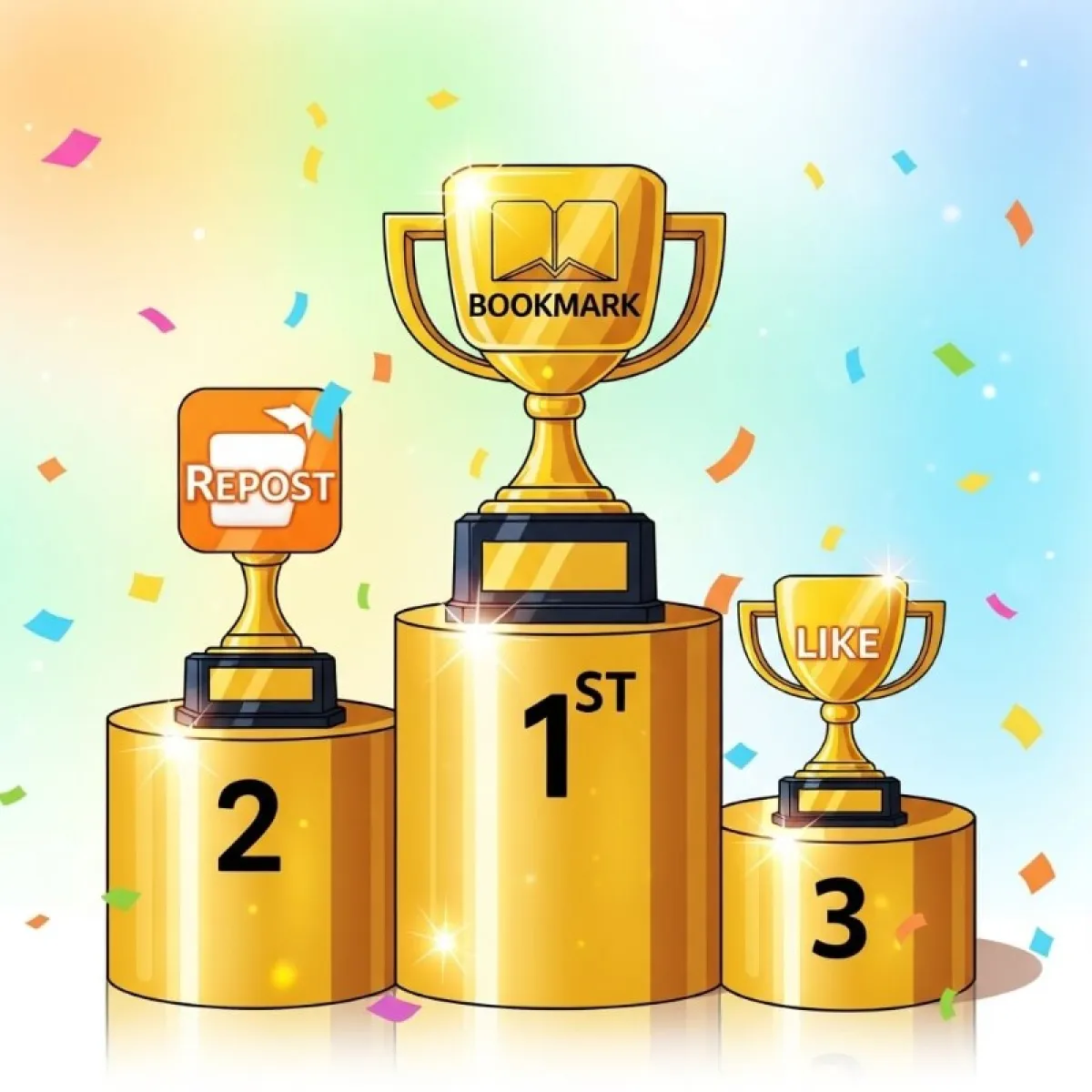 피라미드 형태로 그려진 X 알고리즘 중요도 그래프, 맨 위에 북마크, 그 아래 재게시, 인용, 좋아요 순서