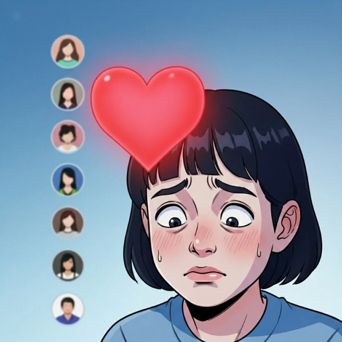 하트 아이콘이 빛나고 있고, 그 뒤로 공개된 목록이 보이는 모습, 좋아요의 공개성 강조