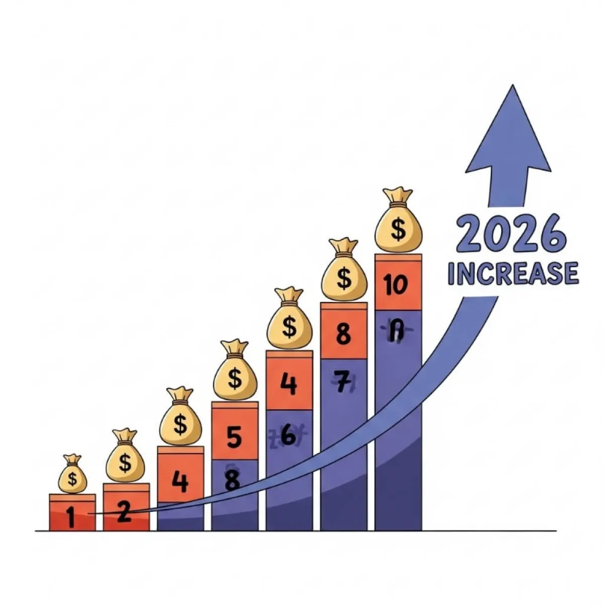 2026년 예상 소득 분위별 본인부담상한액 그래프, 전년 대비 상승한 금액을 비교한 차트