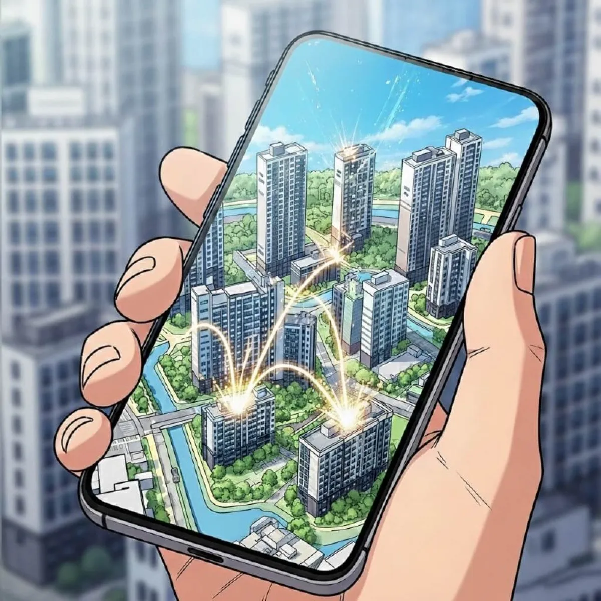 스마트폰 화면에 네이버 부동산 앱이 실행되어 있고, 동호수별 공시가격 메뉴를 터치하는 손가락