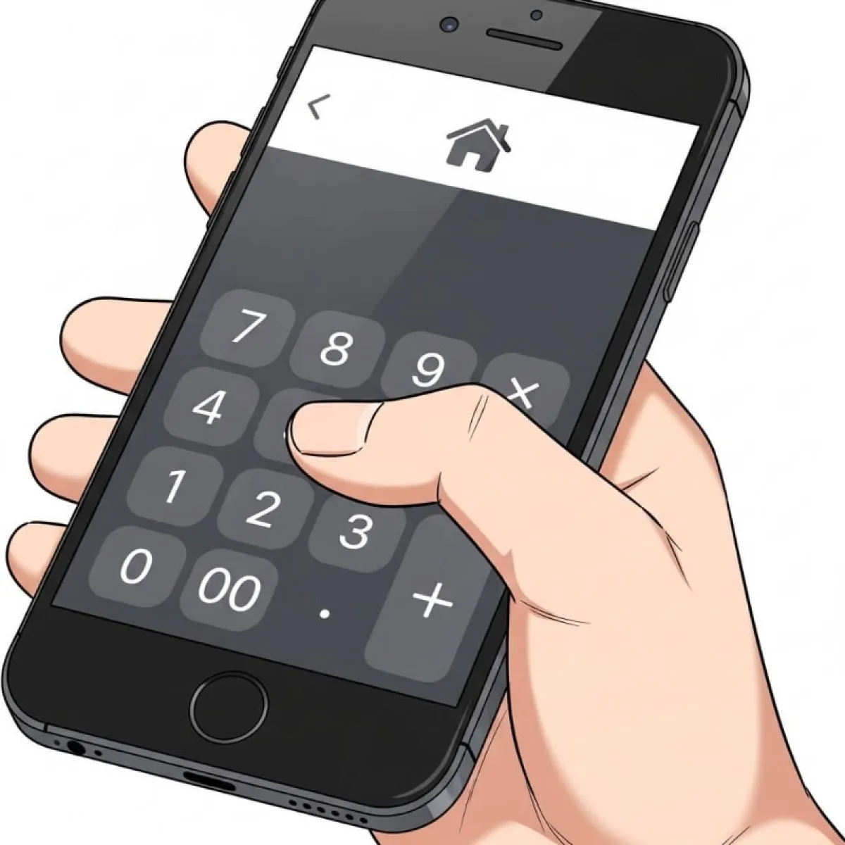 스마트폰 화면에 한국주택금융공사 앱의 대출 계산기가 실행되어 있고 숫자를 입력하는 손가락