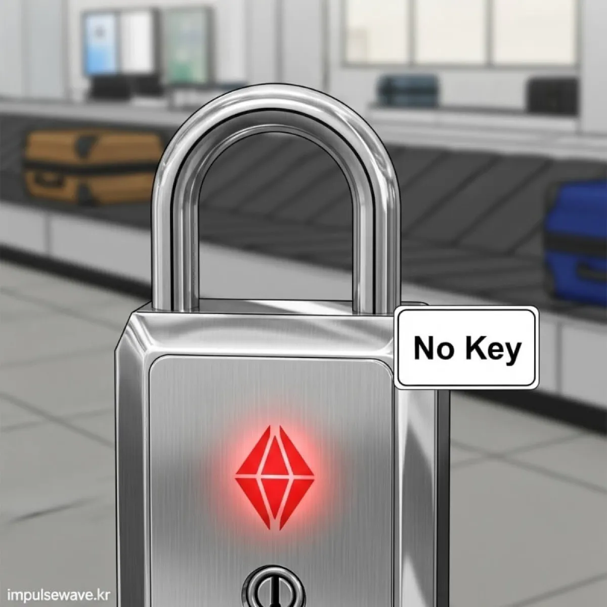 빨간색 다이아몬드 로고가 있는 TSA 락 잠금장치와 열쇠 구멍 클로즈업