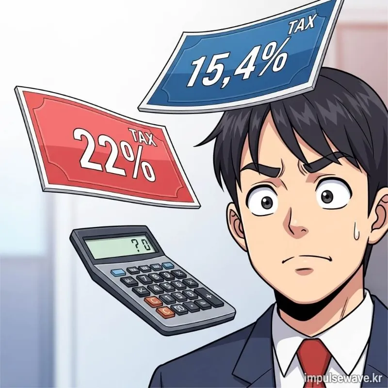 세금 계산기를 두드리는 손과 