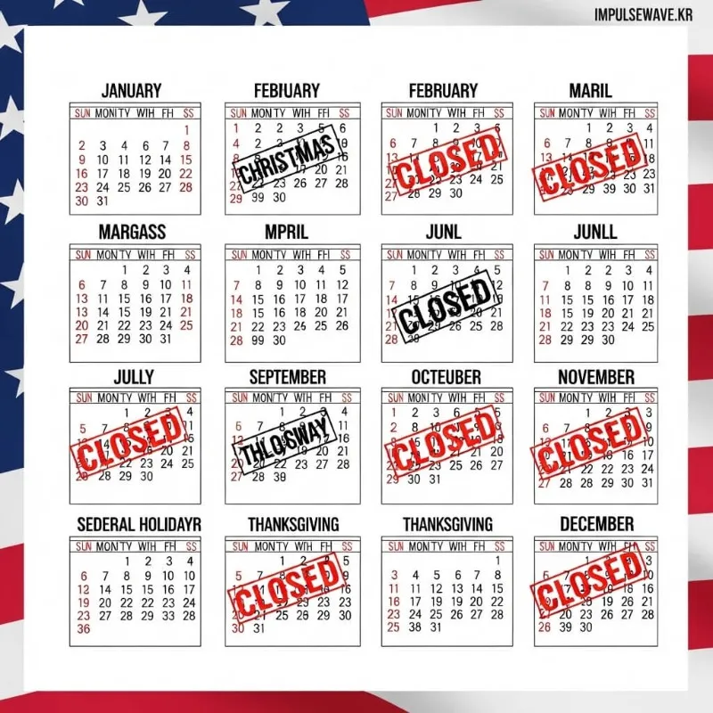 미국 국기 패턴의 달력에 주요 휴일(크리스마스, 추수감사절 등)이 