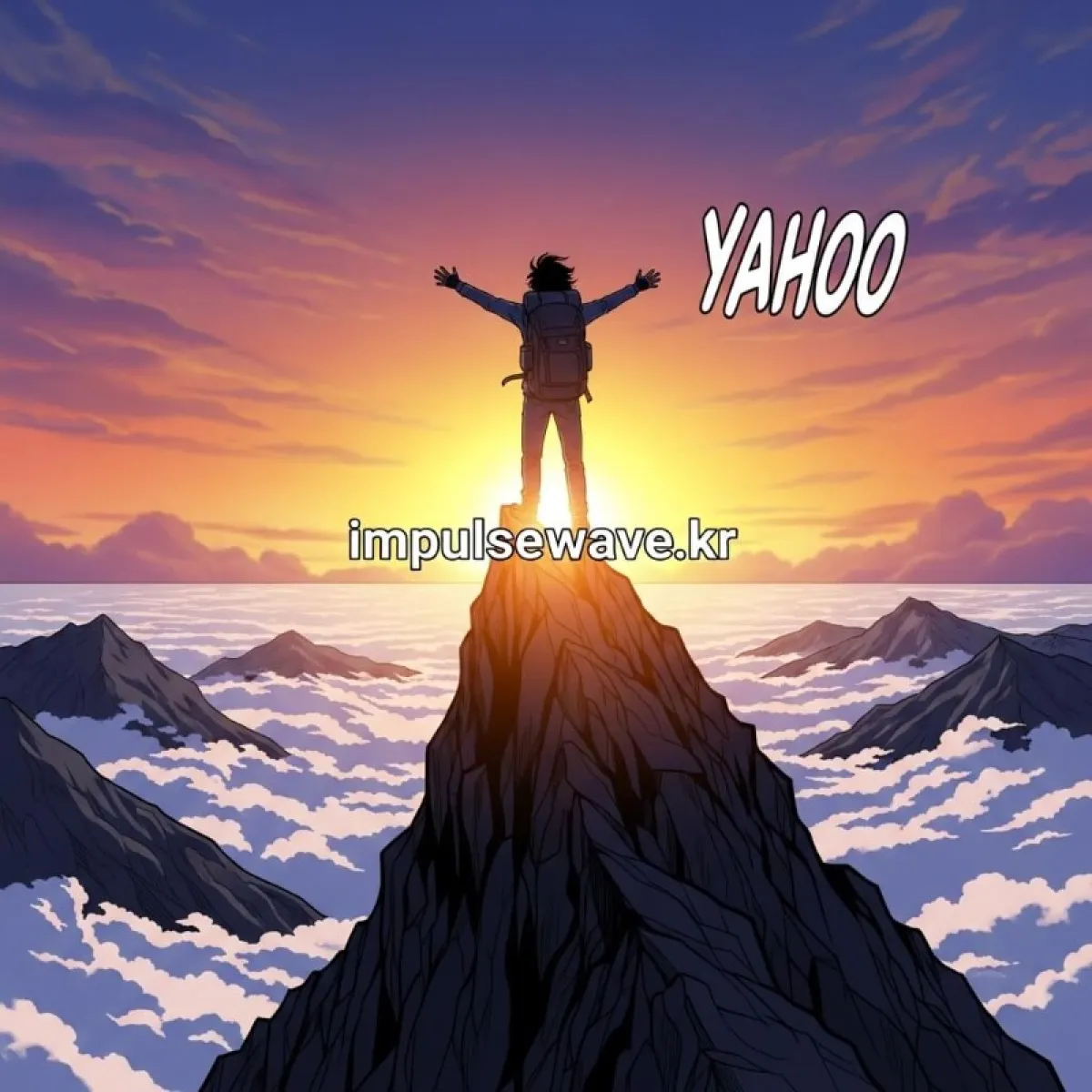 산 정상 꼭대기에 서서 아래를 내려다보며