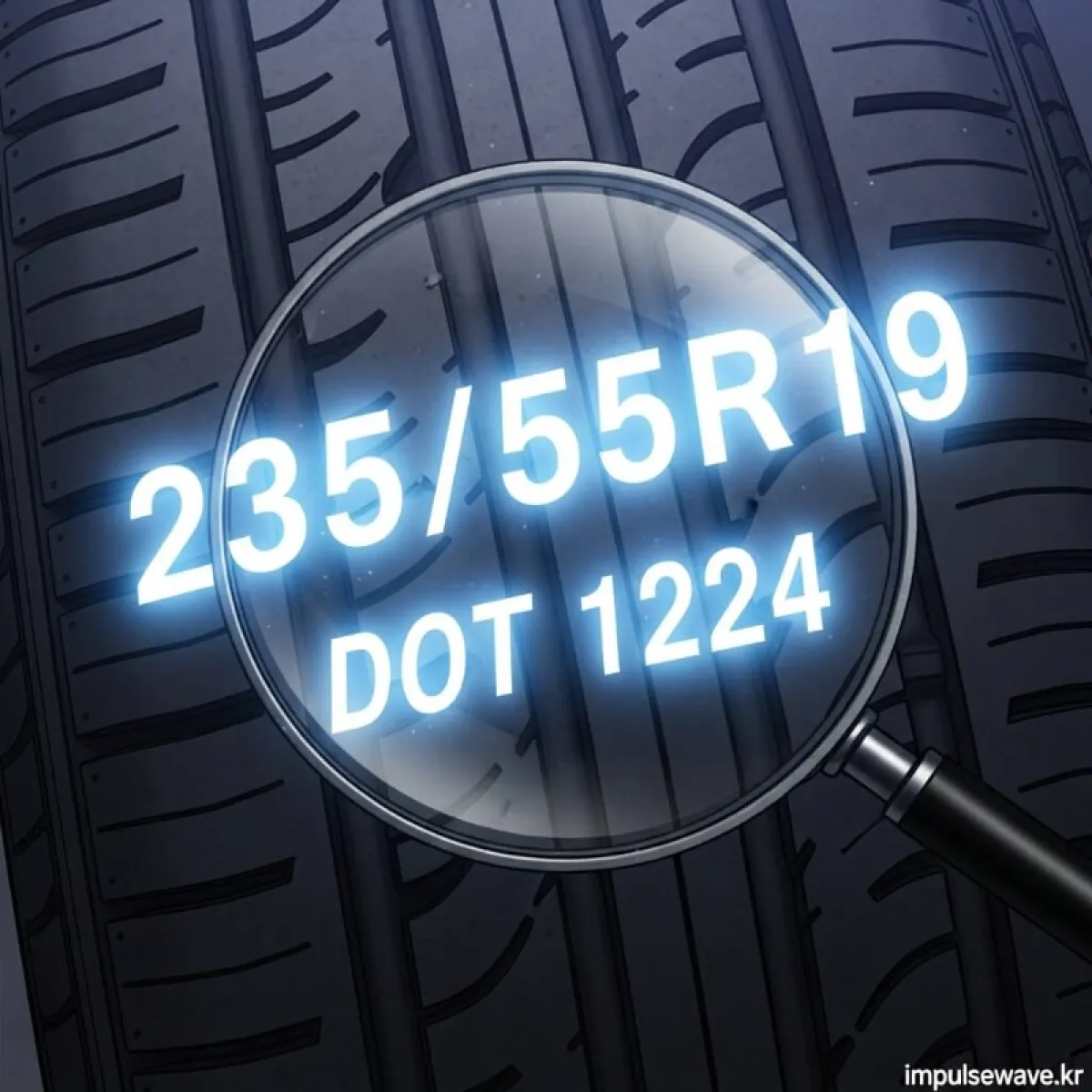 타이어 옆면에 적힌 규격 숫자(235/55R19)와 제조일자(DOT 코드)를 해석하는 인포그래픽