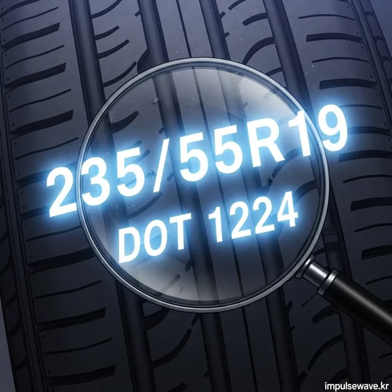 타이어 옆면에 적힌 규격 숫자(235/55R19)와 제조일자(DOT 코드)를 해석하는 인포그래픽
