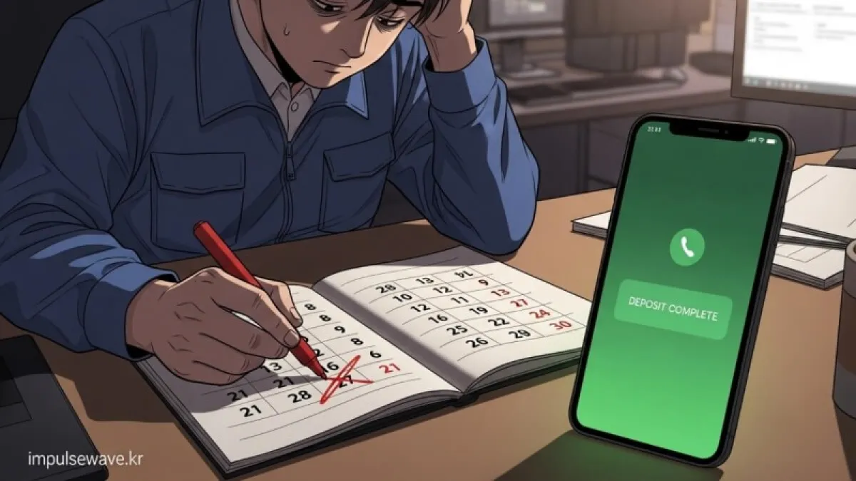 달력의 날짜를 초조하게 지워나가며 근로복지공단의 계좌 입금 알림을 기다리는 직장인