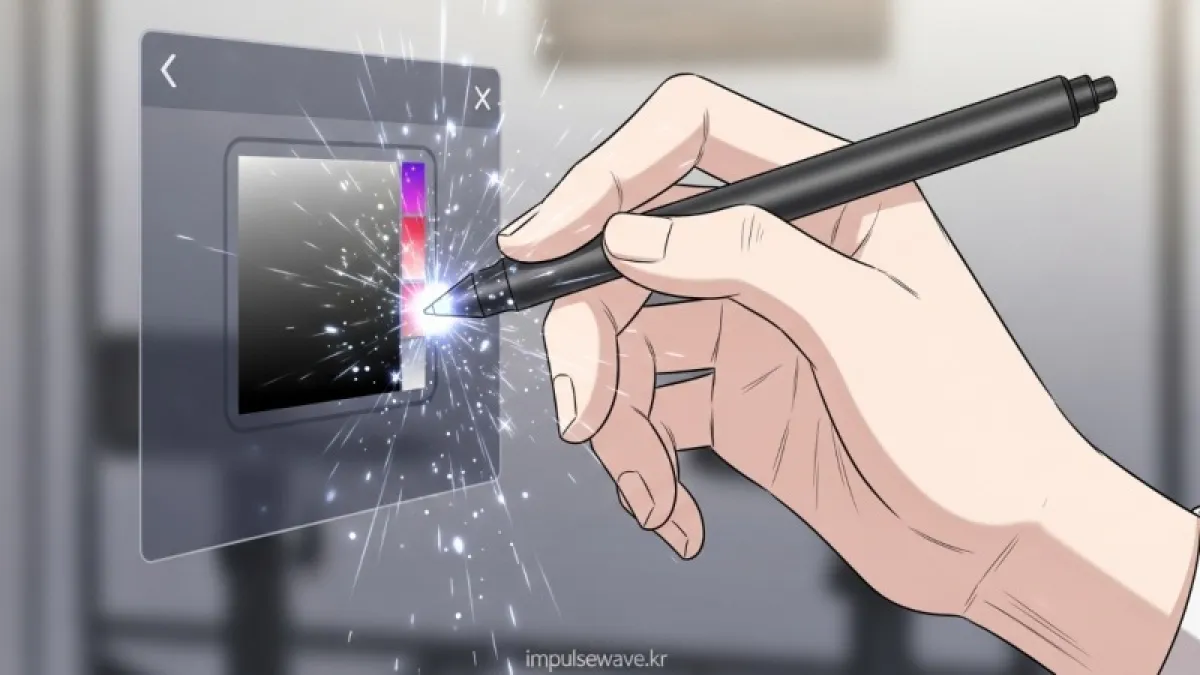 글자 모양 설정창에서 파란색 글자 색깔을 검은색으로 변경하는 마우스 클릭 동작 일러스트